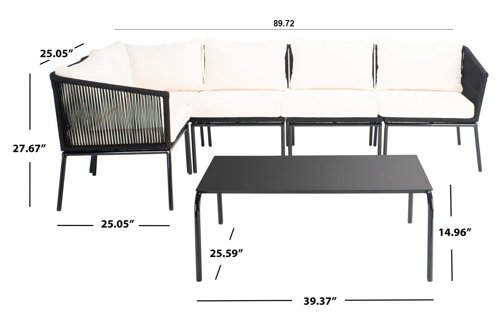 Berri Outdoor Garden Balcony Sofa Set 5 Seater and 1 Center Table  Set, Braid & Rope (Grey)