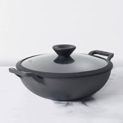 Meyer Pre Seasoned Cast Iron shallow Kadai With Glass Lid ,30cm