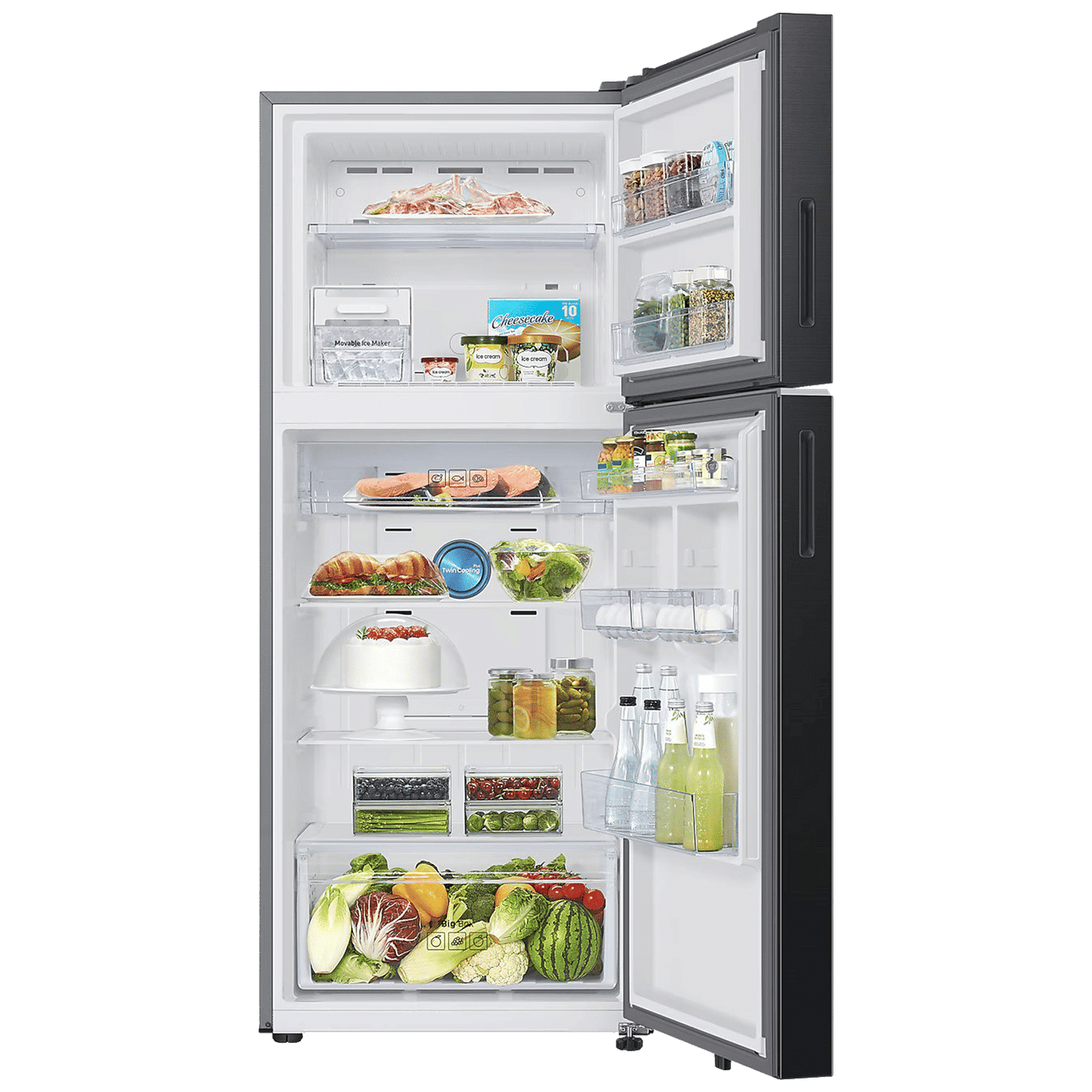 SAMSUNG 396 Litres 2 Star Frost Free Double Door Smart Wifi Enabled Refrigerator with Digital Inverter Compressor (RT41DB6A4B22HL, Black Glass)