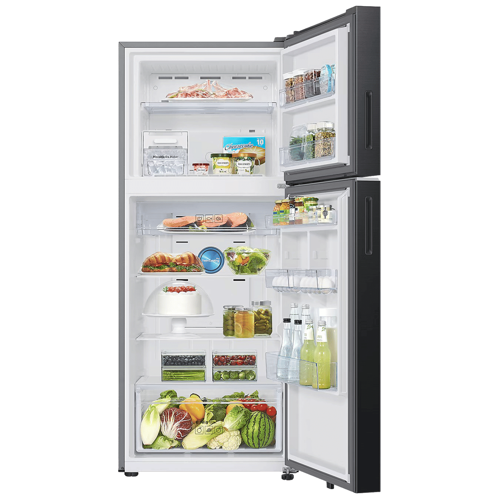 SAMSUNG 396 Litres 2 Star Frost Free Double Door Smart Wifi Enabled Refrigerator with Digital Inverter Compressor (RT41DB6A4B22HL, Black Glass)