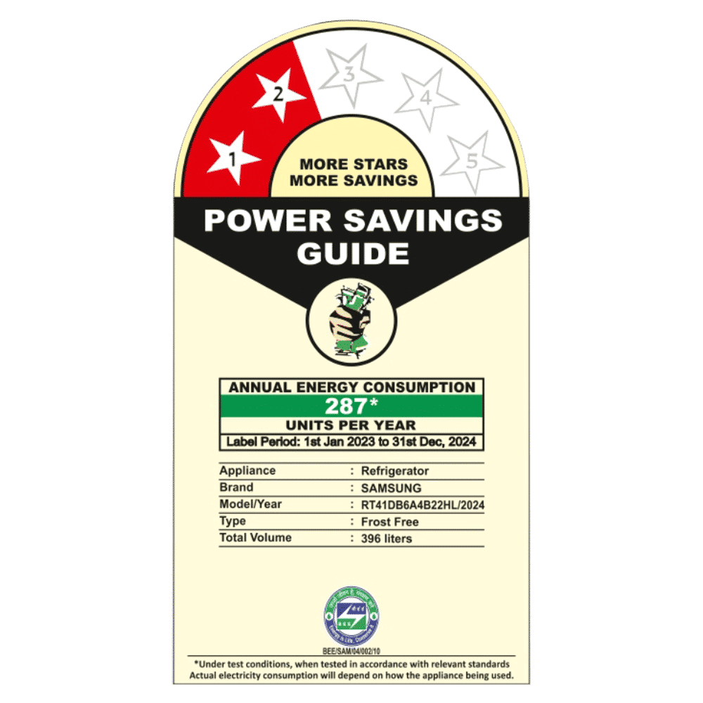 SAMSUNG 396 Litres 2 Star Frost Free Double Door Smart Wifi Enabled Refrigerator with Digital Inverter Compressor (RT41DB6A4B22HL, Black Glass)