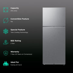 SAMSUNG 419 Litres 2 Star Frost Free Double Door Smart Wifi Enabled Refrigerator with Digital Inverter Compressor (RT45DG6A2BSLHL, Real Stainless)