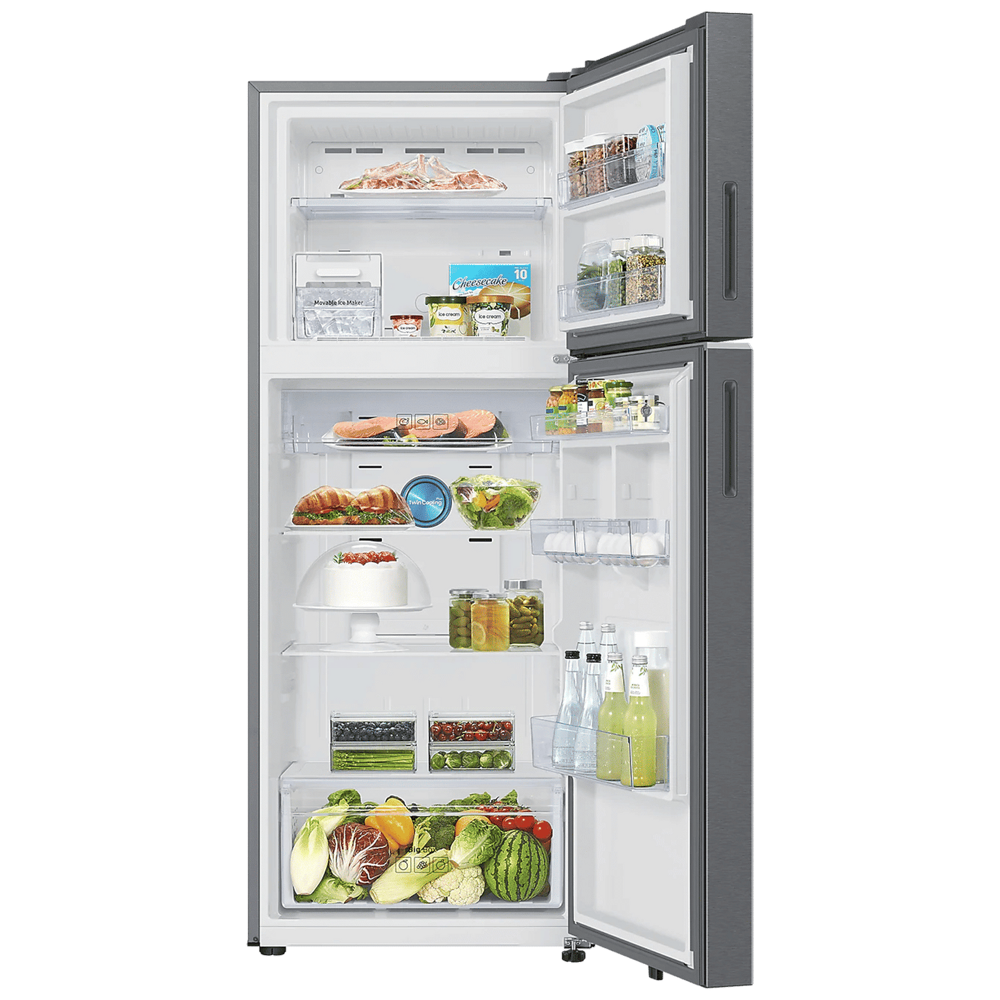SAMSUNG 419 Litres 2 Star Frost Free Double Door Smart Wifi Enabled Refrigerator with Digital Inverter Compressor (RT45DG6A2BSLHL, Real Stainless)