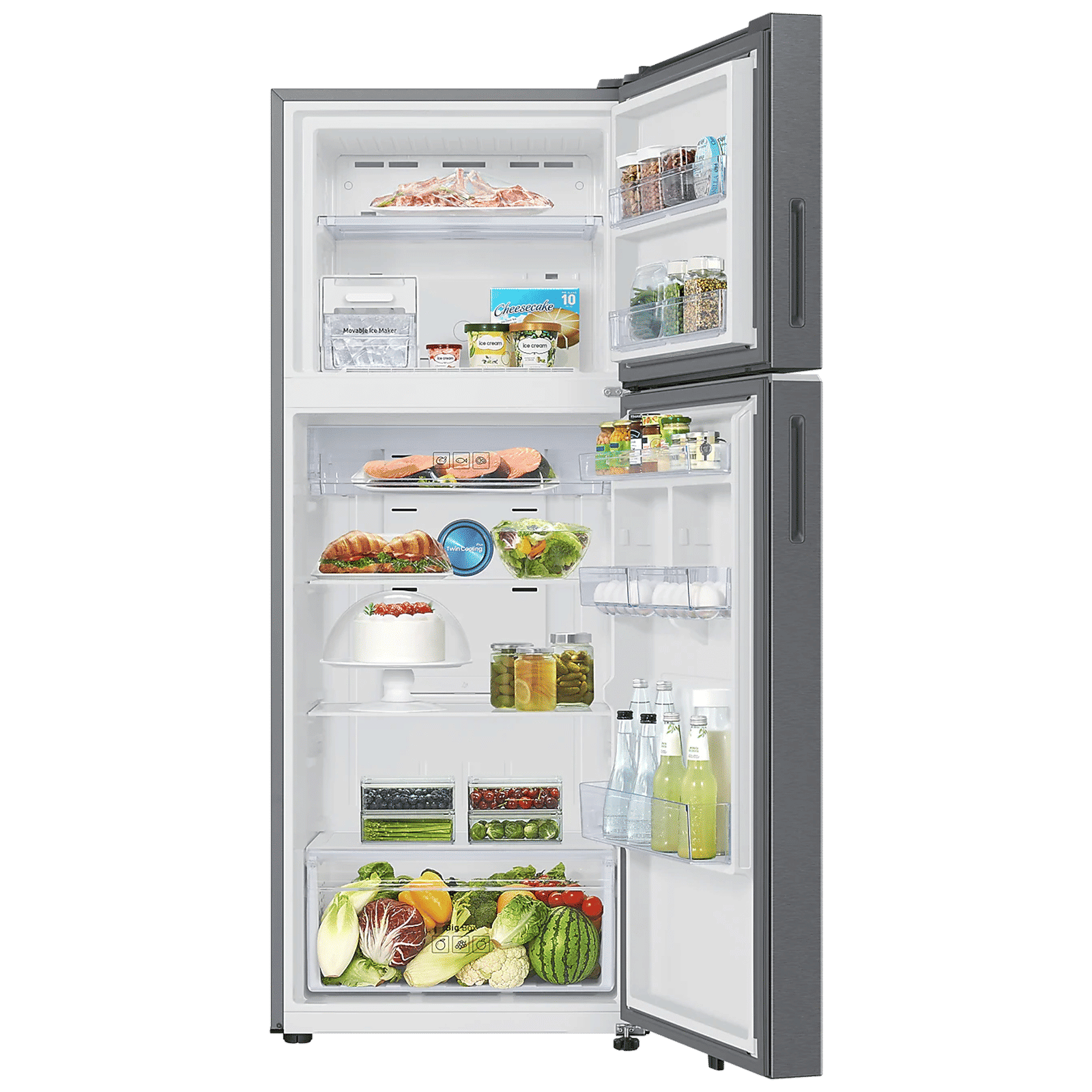 SAMSUNG 419 Litres 2 Star Frost Free Double Door Smart Wifi Enabled Refrigerator with Digital Inverter Compressor (RT45DG6A2BSLHL, Real Stainless)