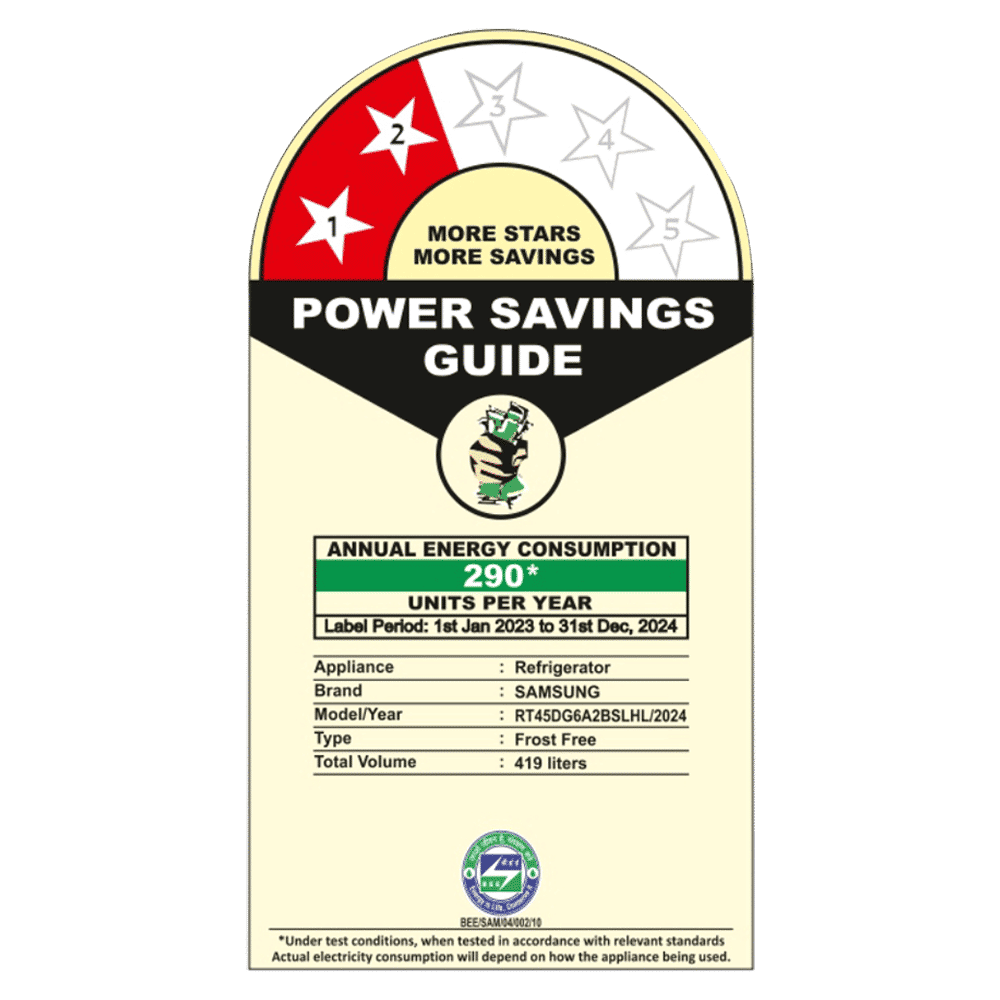 SAMSUNG 419 Litres 2 Star Frost Free Double Door Smart Wifi Enabled Refrigerator with Digital Inverter Compressor (RT45DG6A2BSLHL, Real Stainless)