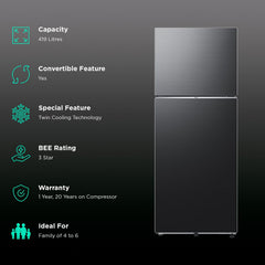 SAMSUNG 419 Litres 3 Star Frost Free Double Door Smart Wifi Enabled Refrigerator with Digital Inverter Compressor (RT45DG6A4DBXHL, Luxe Black)