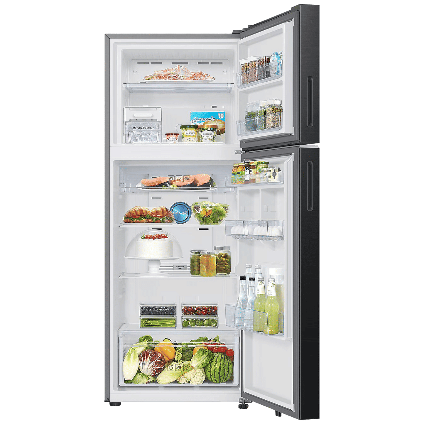 SAMSUNG 419 Litres 3 Star Frost Free Double Door Smart Wifi Enabled Refrigerator with Digital Inverter Compressor (RT45DG6A4DBXHL, Luxe Black)