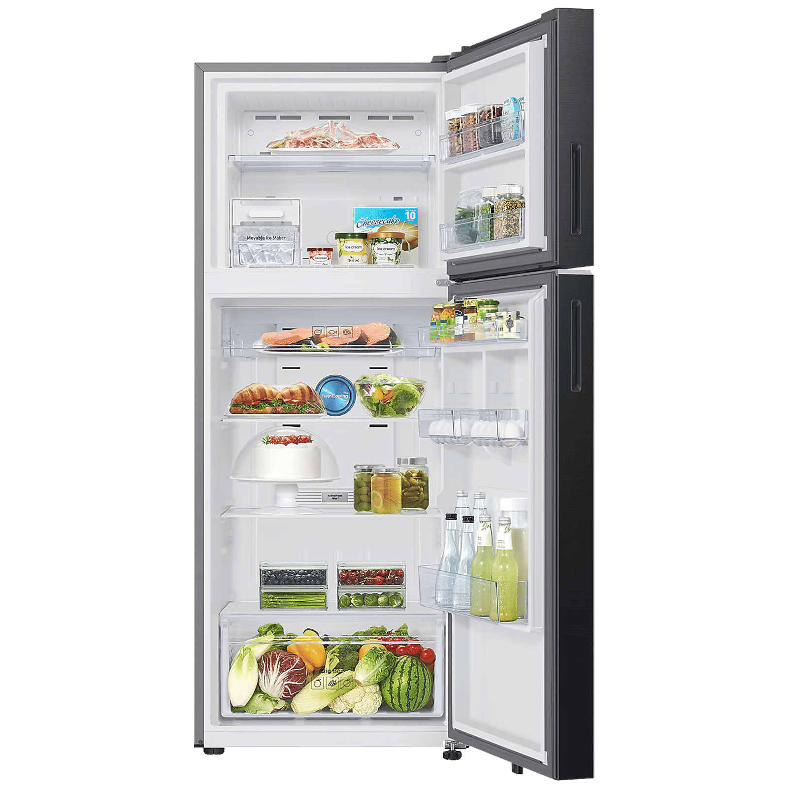 SAMSUNG 419 Litres 3 Star Frost Free Double Door Smart Wifi Enabled Refrigerator with Digital Inverter Compressor (RT45DG6A4DBXHL, Luxe Black)