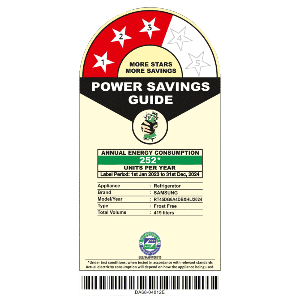 SAMSUNG 419 Litres 3 Star Frost Free Double Door Smart Wifi Enabled Refrigerator with Digital Inverter Compressor (RT45DG6A4DBXHL, Luxe Black)