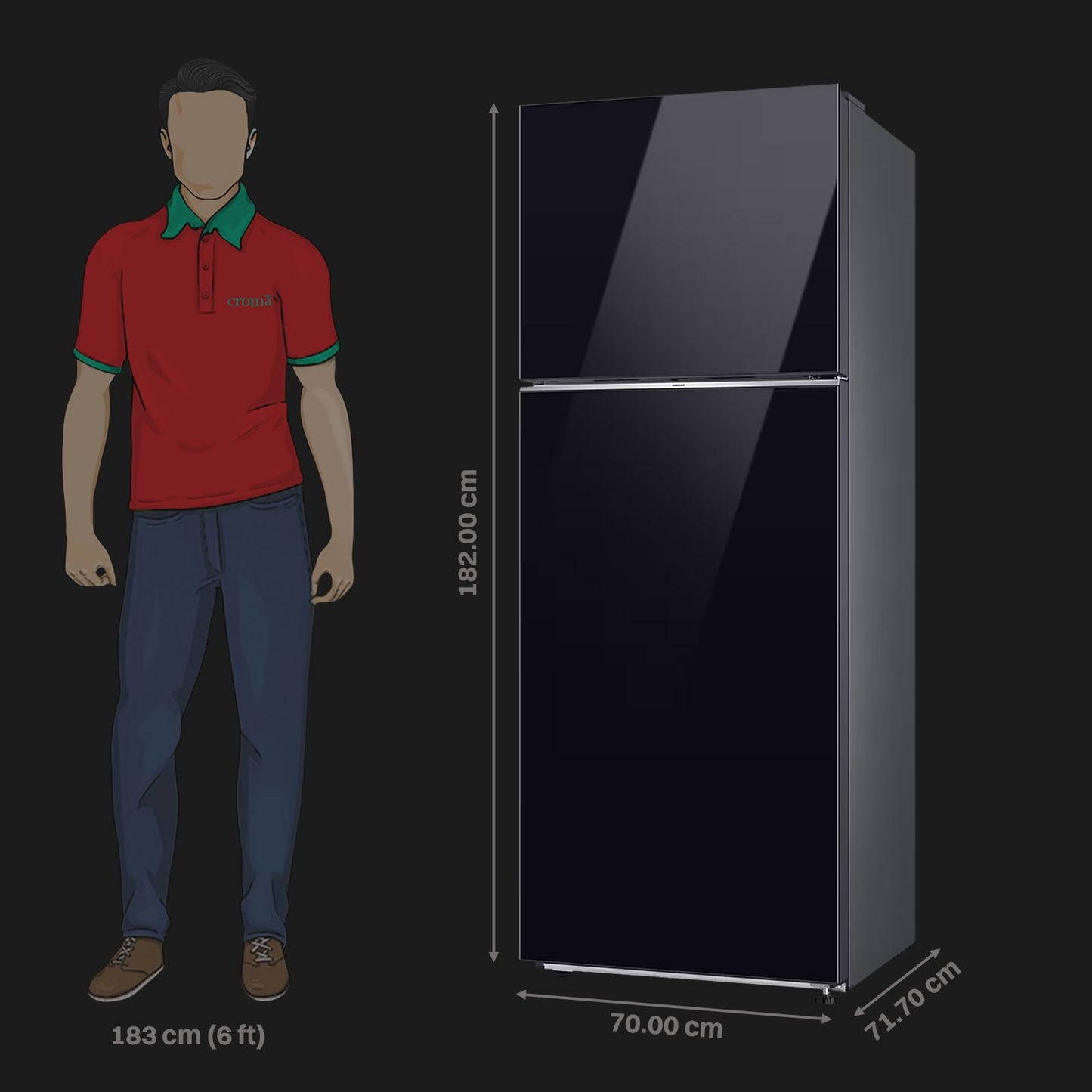 SAMSUNG 465 Litres 1 Star Frost Free Double Door Smart Wifi Enabled Refrigerator with AI Energy Mode (RT51DB682A22TL, Black Glass)