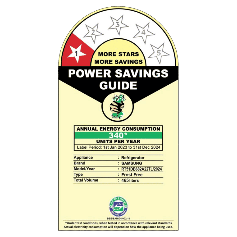 SAMSUNG 465 Litres 1 Star Frost Free Double Door Smart Wifi Enabled Refrigerator with AI Energy Mode (RT51DB682A22TL, Black Glass)