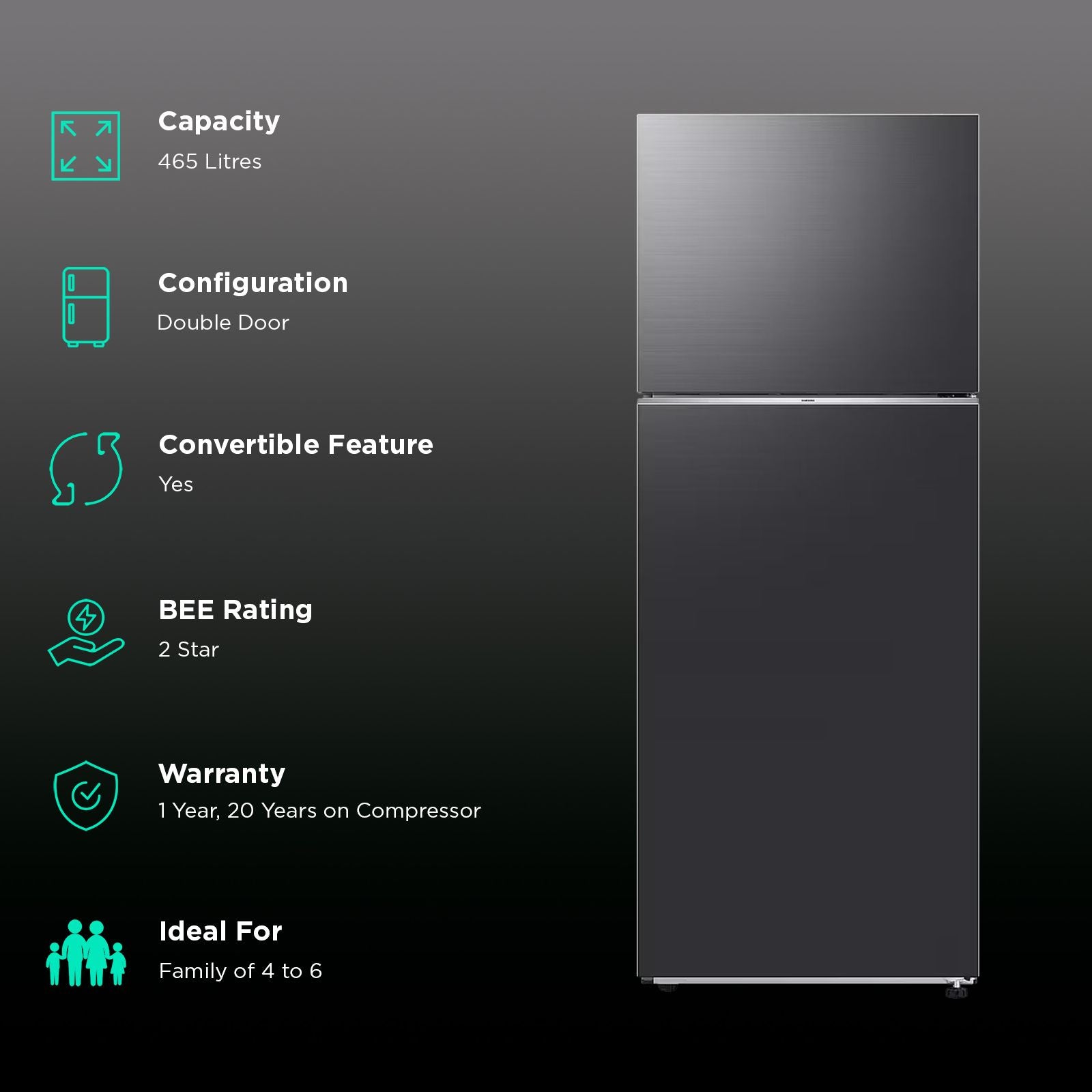 SAMSUNG 465 Litres 2 Star Frost Free Double Door Smart Wifi Enabled Refrigerator with AI Energy Mode (RT51DG682BB1TL, Black Matt)