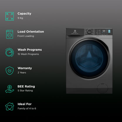 Electrolux 9 kg 5 Star Inverter Fully Automatic Front Load Washing Machine (Ultimate Care 500, EWF9024R5SB, Woolmark Approved, Onyx Dark Silver)