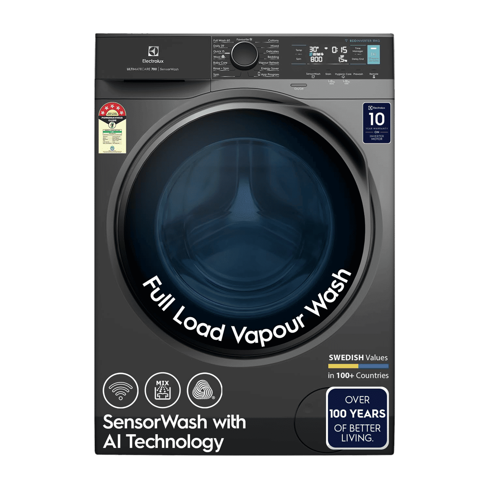 Electrolux 11 kg 5 Star Wifi Inverter Fully Automatic Front Load Washing Machine (Ultimate Care 700, EWF1142R7SB, Woolmark Approved, Onyx Dark Silver)