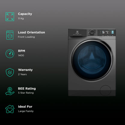 Electrolux 11 kg 5 Star Wifi Inverter Fully Automatic Front Load Washing Machine (Ultimate Care 700, EWF1142R7SB, Woolmark Approved, Onyx Dark Silver)