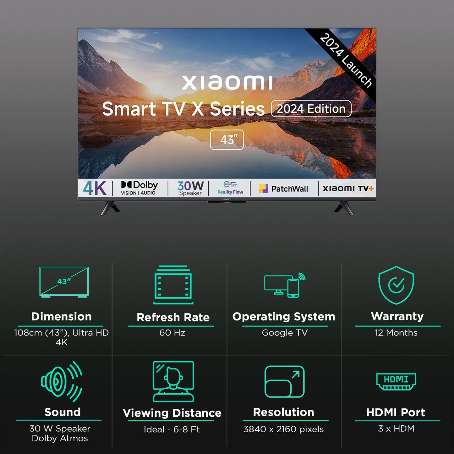 Xiaomi X Series 109.22 cm (43 inch) 4K Ultra HD LED Google TV with Vivid Picture Engine