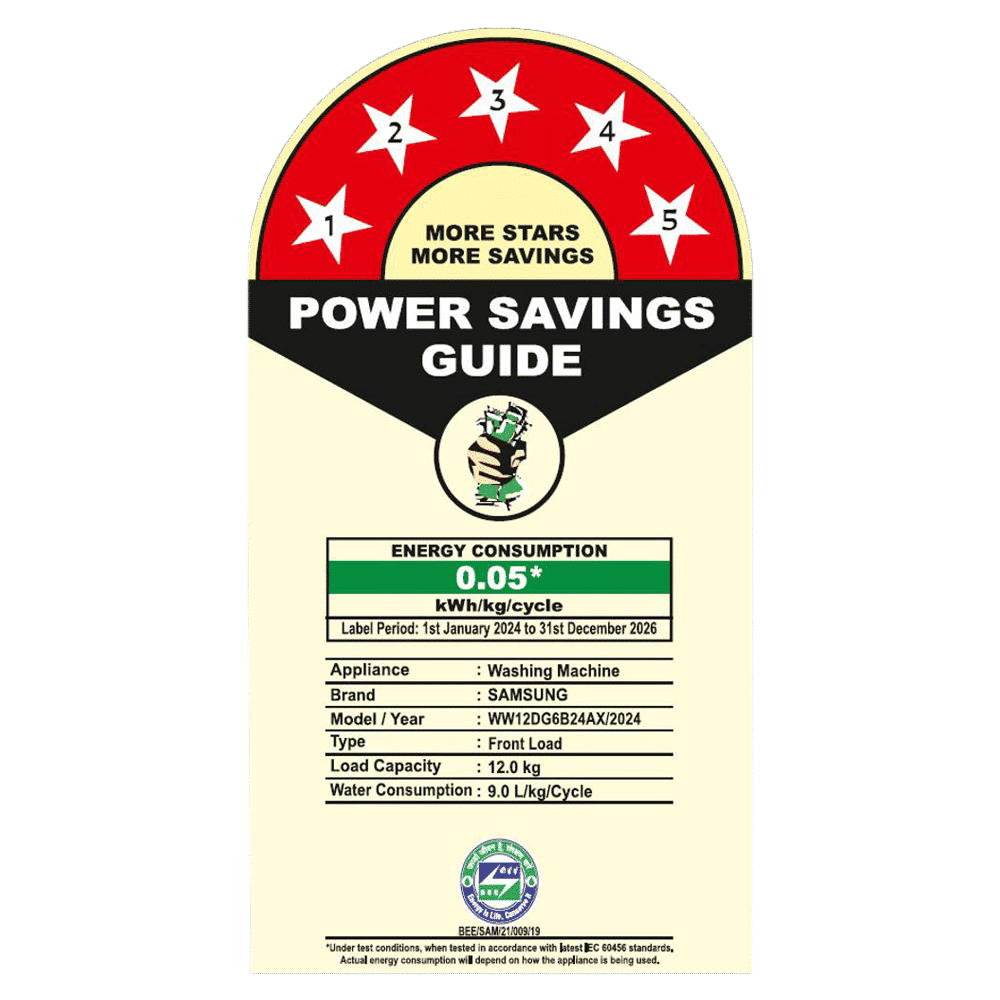 SAMSUNG 12 kg 5 Star Wi-Fi Inverter Fully Automatic Front Load Washing Machine (WW12DG6B24AXTL, AI Control, Inox)