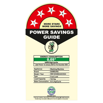 SAMSUNG 12 kg 5 Star Wi-Fi Inverter Fully Automatic Front Load Washing Machine (WW12DG6B24AXTL, AI Control, Inox)