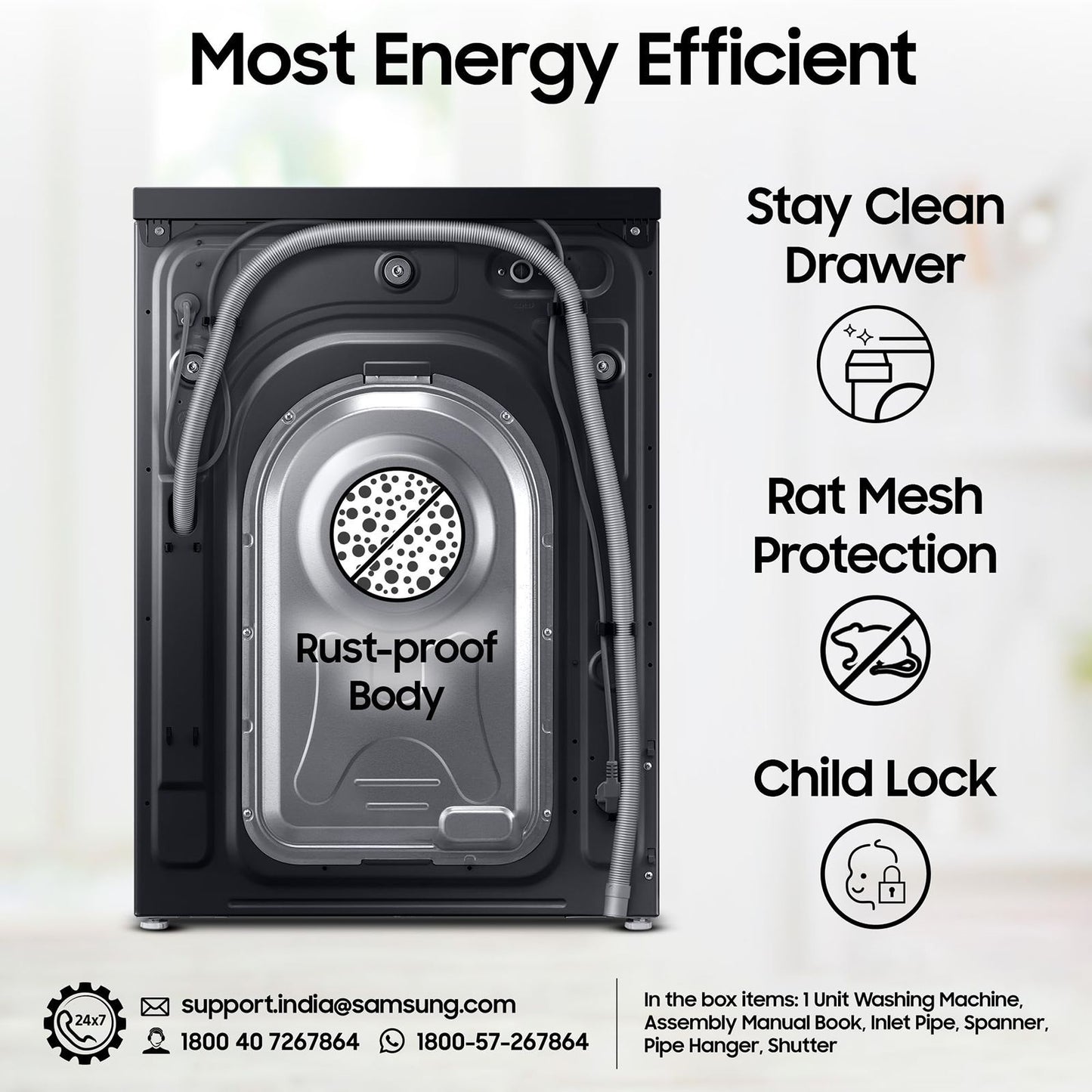 SAMSUNG 12 kg 5 Star Wi-Fi Inverter Fully Automatic Front Load Washing Machine (WW12DB7B24GBTL, AI Control, Black)