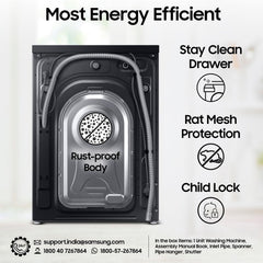 SAMSUNG 12 kg 5 Star Wi-Fi Inverter Fully Automatic Front Load Washing Machine (WW12DB7B24GBTL, AI Control, Black)