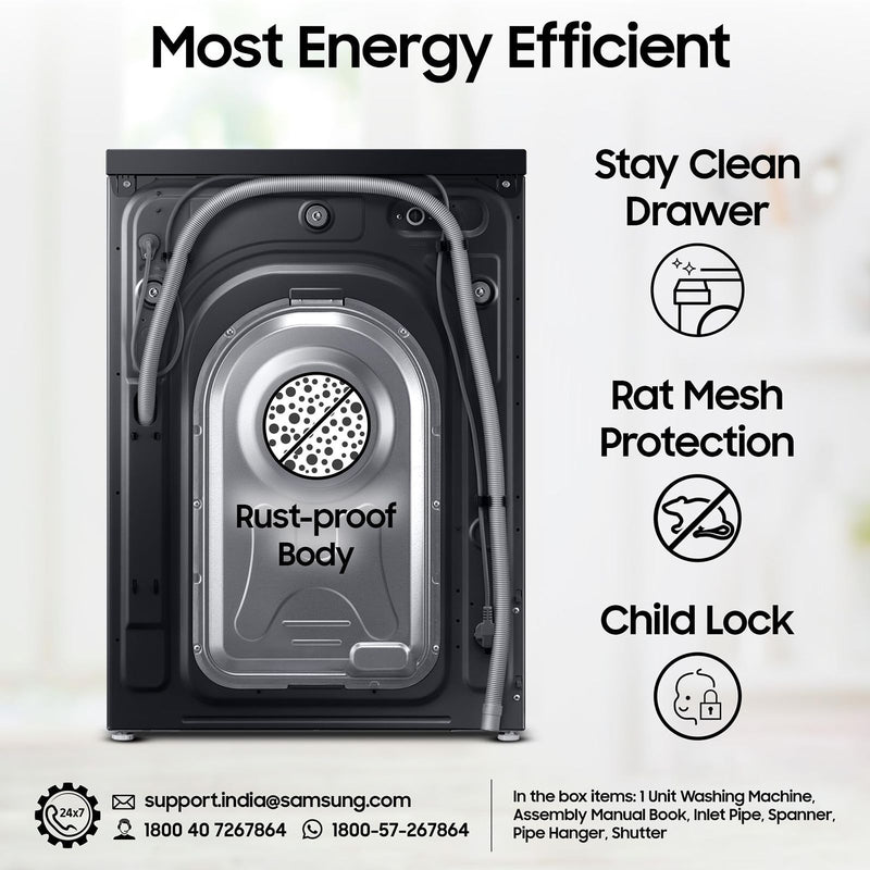 SAMSUNG 12 kg 5 Star Wi-Fi Inverter Fully Automatic Front Load Washing Machine (WW12DB7B24GBTL, AI Control, Black)
