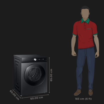 SAMSUNG 12 kg 5 Star Wi-Fi Inverter Fully Automatic Front Load Washing Machine (WW12DB7B24GBTL, AI Control, Black)