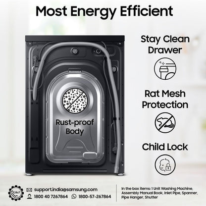 SAMSUNG 12 kg 5 Star Wi-Fi Inverter Fully Automatic Front Load Washing Machine (WW12DG6B24ABTL, AI Control, Black)