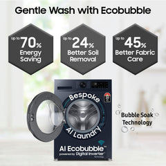 SAMSUNG 12 kg 5 Star Wi-Fi Inverter Fully Automatic Front Load Washing Machine (WW12DG6B24ABTL, AI Control, Black)