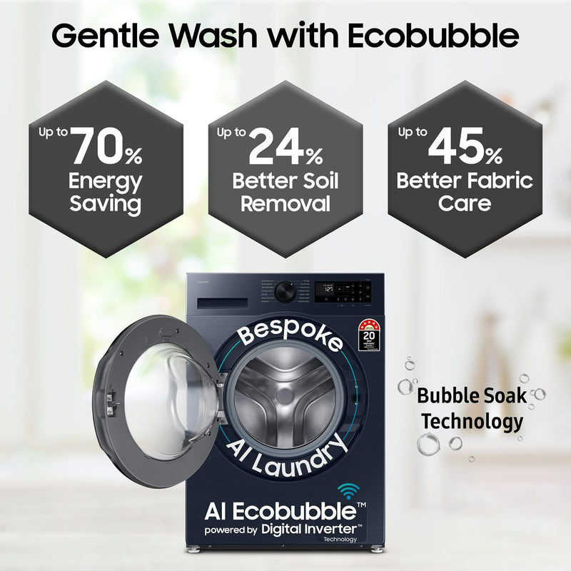 SAMSUNG 12 kg 5 Star Wi-Fi Inverter Fully Automatic Front Load Washing Machine (WW12DG6B24ABTL, AI Control, Black)