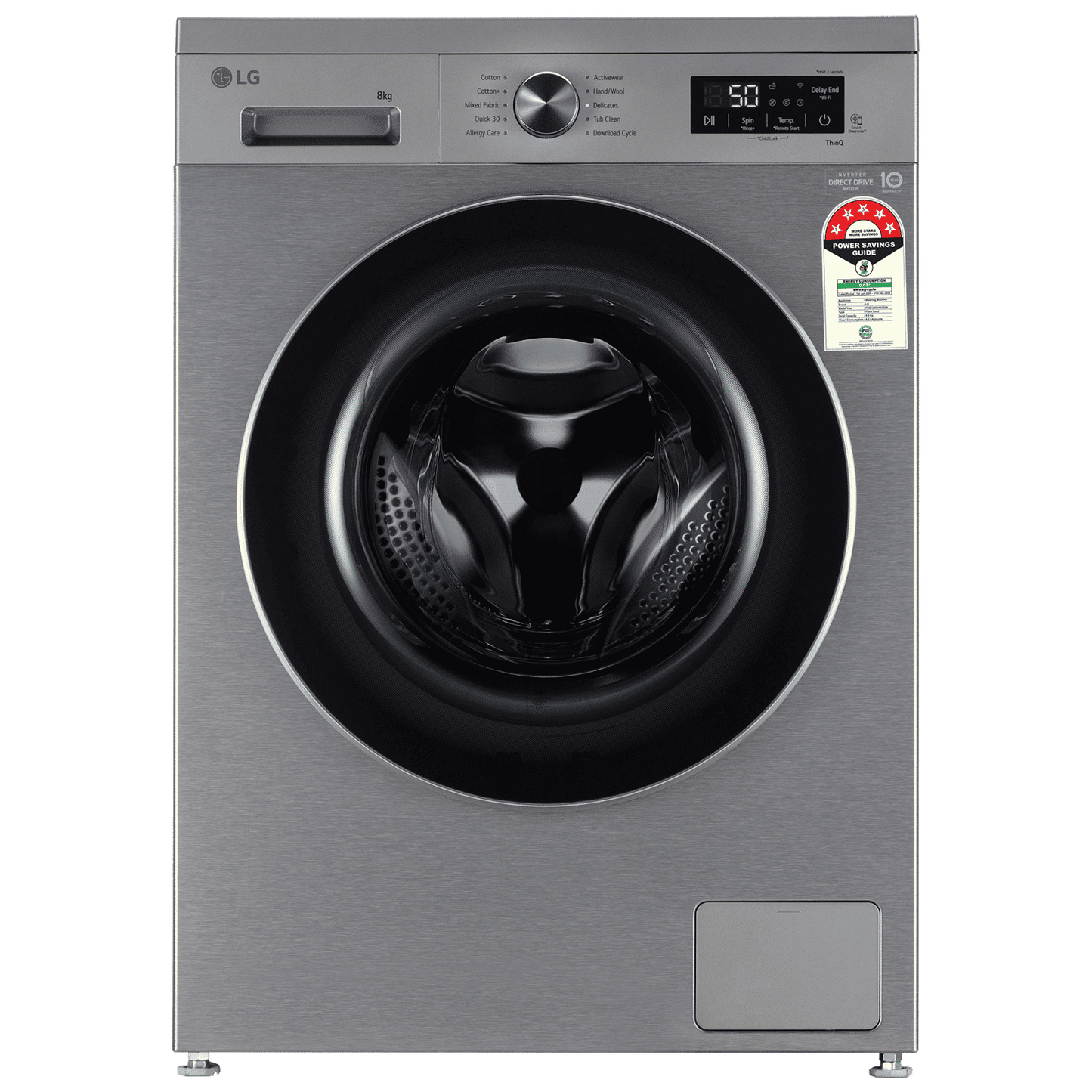 LG 8 kg 5 Star Wi-Fi Inverter Fully Automatic Front Load Washing Machine (FHB1208Z4P, Smart Diagnosis, Platinum Silver)