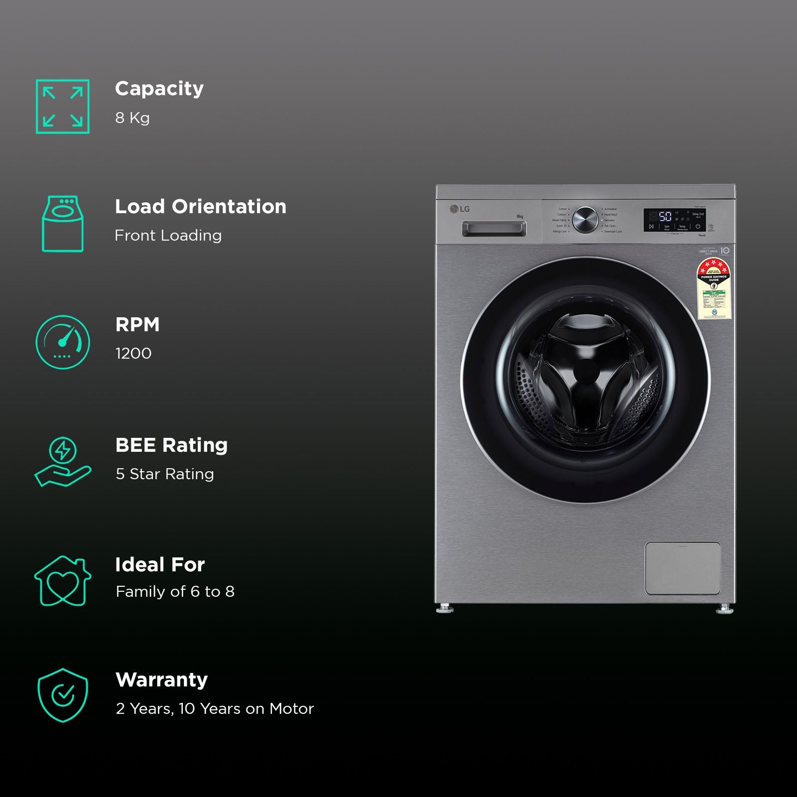 LG 8 kg 5 Star Wi-Fi Inverter Fully Automatic Front Load Washing Machine (FHB1208Z4P, Smart Diagnosis, Platinum Silver)