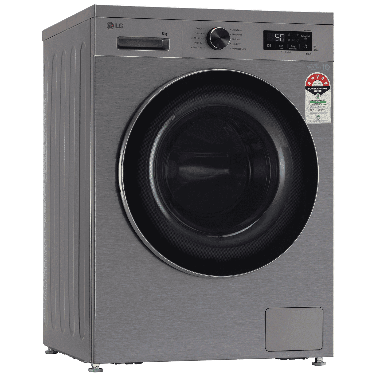 LG 8 kg 5 Star Wi-Fi Inverter Fully Automatic Front Load Washing Machine (FHB1208Z4P, Smart Diagnosis, Platinum Silver)