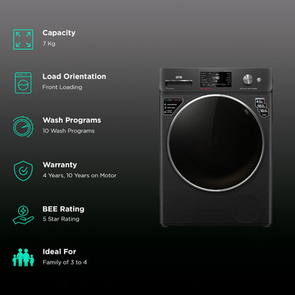 IFB 7 kg 5 Star Wi-Fi Fully Automatic Front Load Washing Machine (Elite BXN 7012HK, Eco Inverter Motor, Black Hairline)