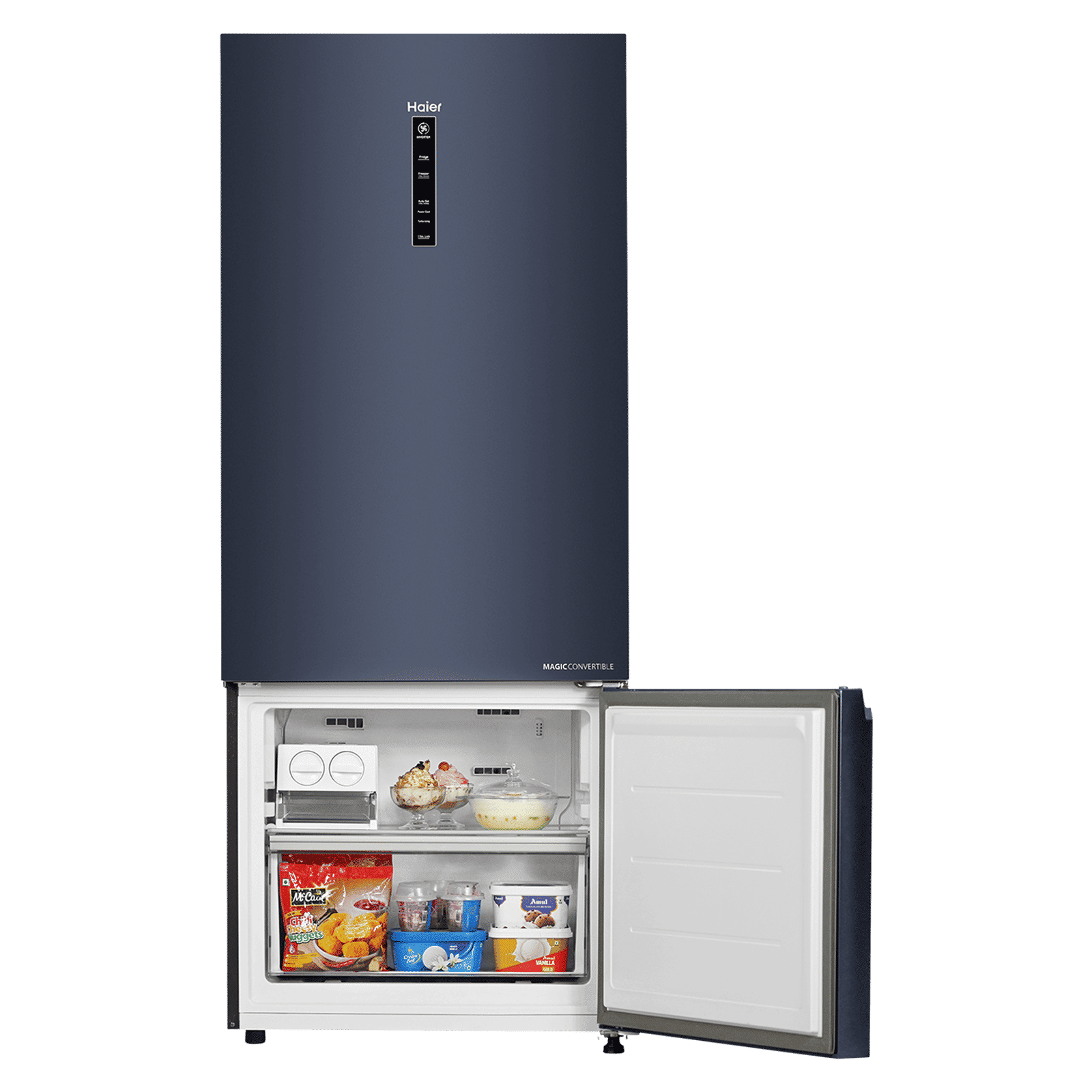 Haier 445 Litres 2 Star Frost Free Double Door Bottom Mount Convertible Refrigerator with 1 Hour Icing Technology (HRB-4952BGK-P, Graphite Black)