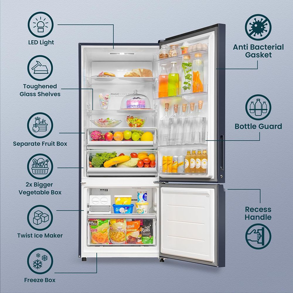 Haier 445 Litres 2 Star Frost Free Double Door Bottom Mount Convertible Refrigerator with 1 Hour Icing Technology (HRB-4952BGK-P, Graphite Black)