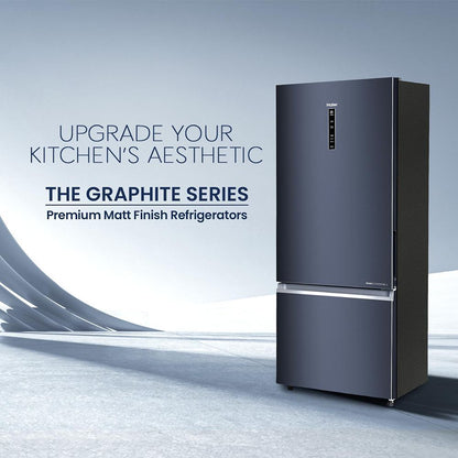 Haier 445 Litres 2 Star Frost Free Double Door Bottom Mount Convertible Refrigerator with 1 Hour Icing Technology (HRB-4952BGK-P, Graphite Black)