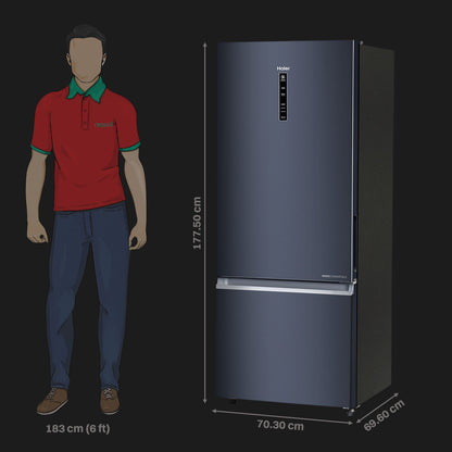 Haier 445 Litres 2 Star Frost Free Double Door Bottom Mount Convertible Refrigerator with 1 Hour Icing Technology (HRB-4952BGK-P, Graphite Black)