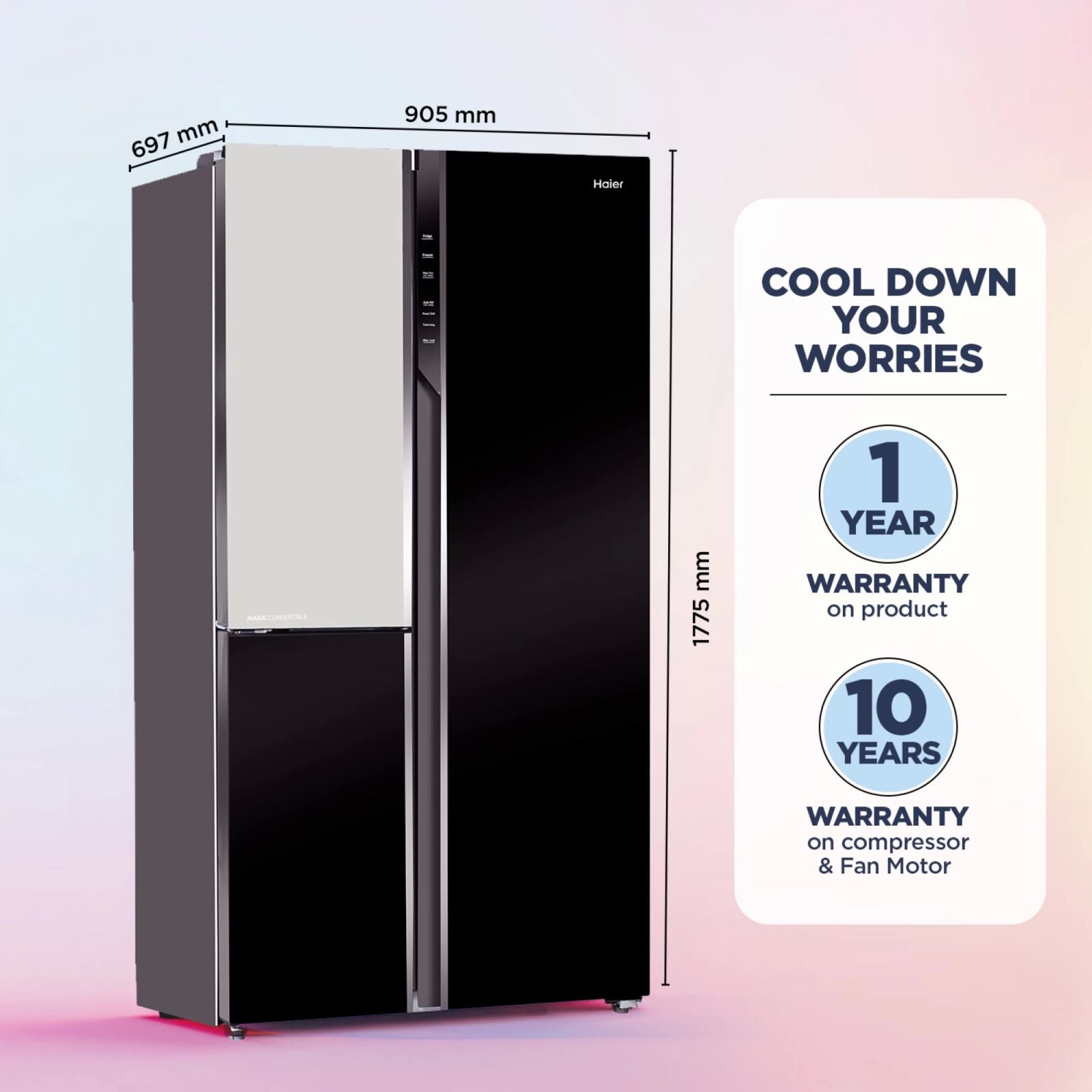 Haier 598 Litres 3 Star Frost Free Side by Side Refrigerator with Deo Fresh Technology (HRT-683KWG-P, Black & White)