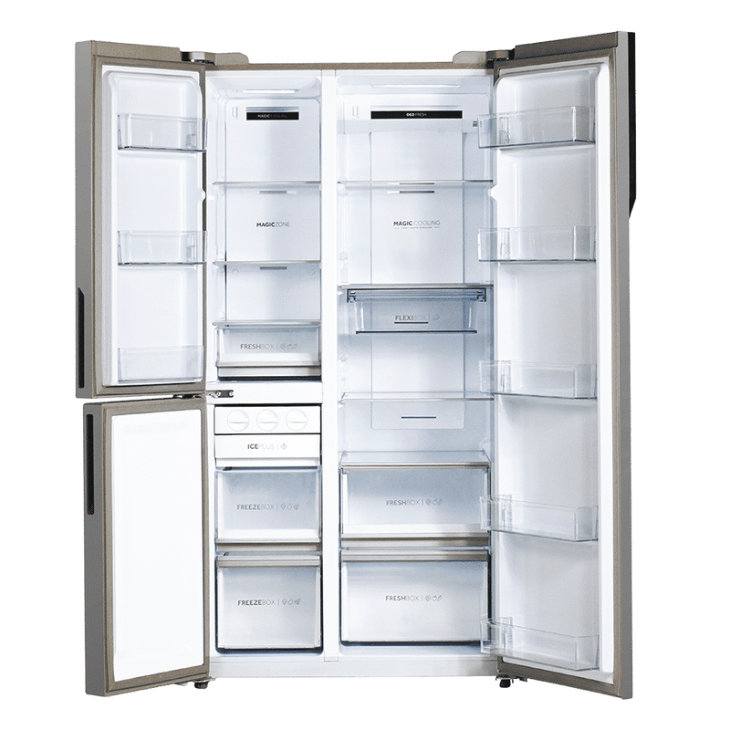 Haier 598 Litres 3 Star Frost Free Side by Side Refrigerator with Deo Fresh Technology (HRT-683KWG-P, Black & White)