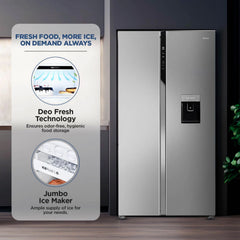 Haier 596 Litres 3 Star Frost Free Side by Side Door Smart Wifi Enabled Refrigerator with Deo Fresh Technology (HRS-682SWDU1, Shiny Steel)