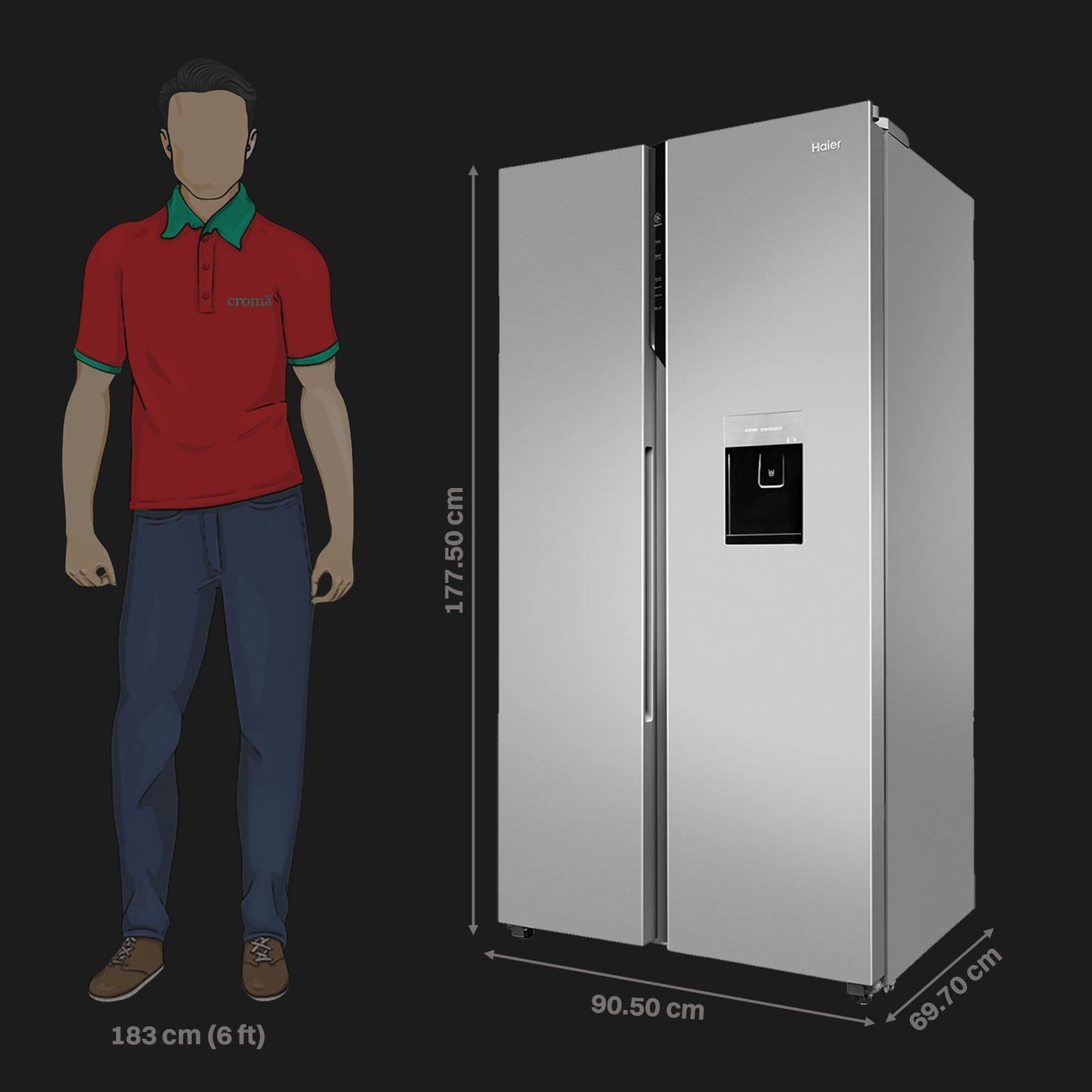 Haier 596 Litres 3 Star Frost Free Side by Side Door Smart Wifi Enabled Refrigerator with Deo Fresh Technology (HRS-682SWDU1, Shiny Steel)