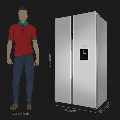 Haier 596 Litres 3 Star Frost Free Side by Side Door Smart Wifi Enabled Refrigerator with Deo Fresh Technology (HRS-682SWDU1, Shiny Steel)