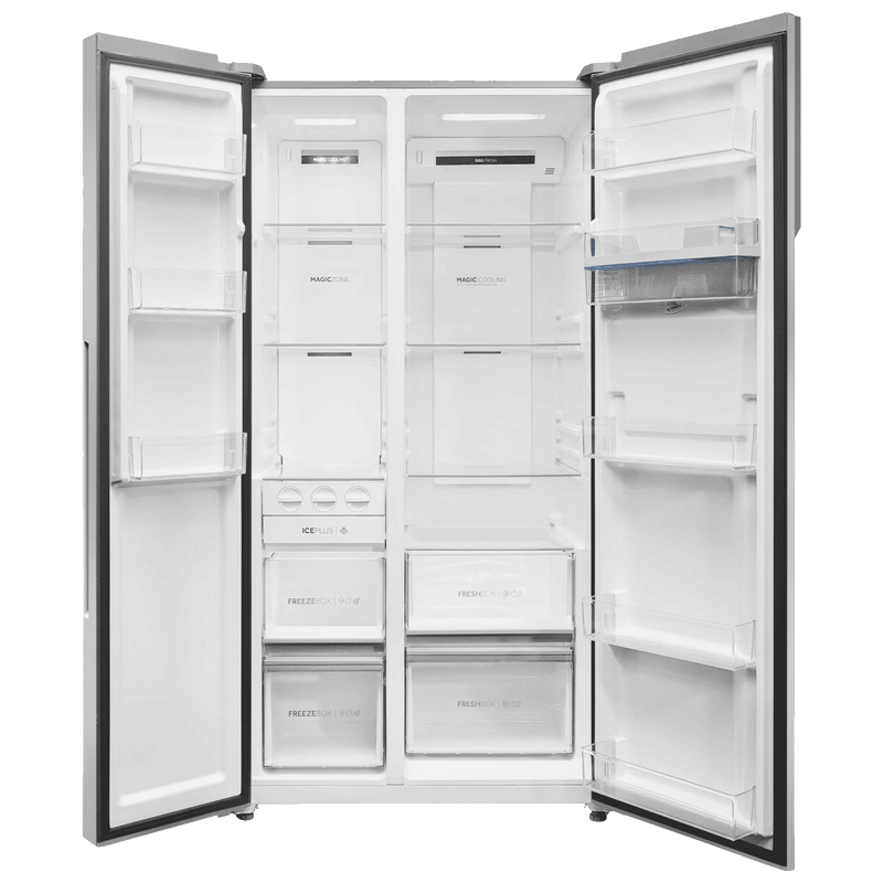 Haier 596 Litres 3 Star Frost Free Side by Side Door Smart Wifi Enabled Refrigerator with Deo Fresh Technology (HRS-682SWDU1, Shiny Steel)