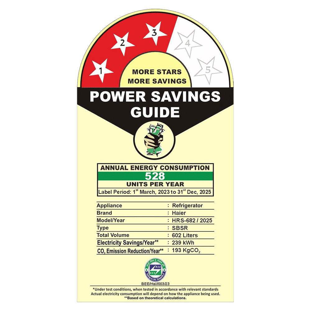 Haier 596 Litres 3 Star Frost Free Side by Side Door Smart Wifi Enabled Refrigerator with Deo Fresh Technology (HRS-682SWDU1, Shiny Steel)
