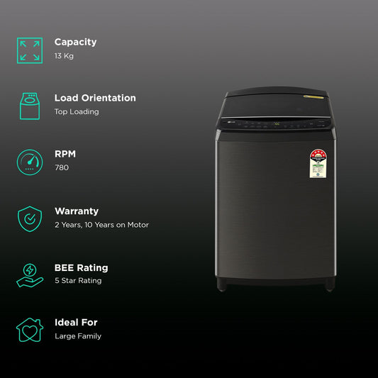 LG 13 kg 5 Star Wi-Fi Fully Automatic Top Load Washing Machine (HEDD, THD13SWP.APBQEIL, AI Direct Drive, Platinum Black)