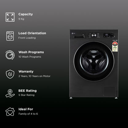LG 9 kg 5 Star Wi-Fi Inverter Fully Automatic Front Load Washing Machine (FHB1209Z4B, Auto Restart, Platinum Black)