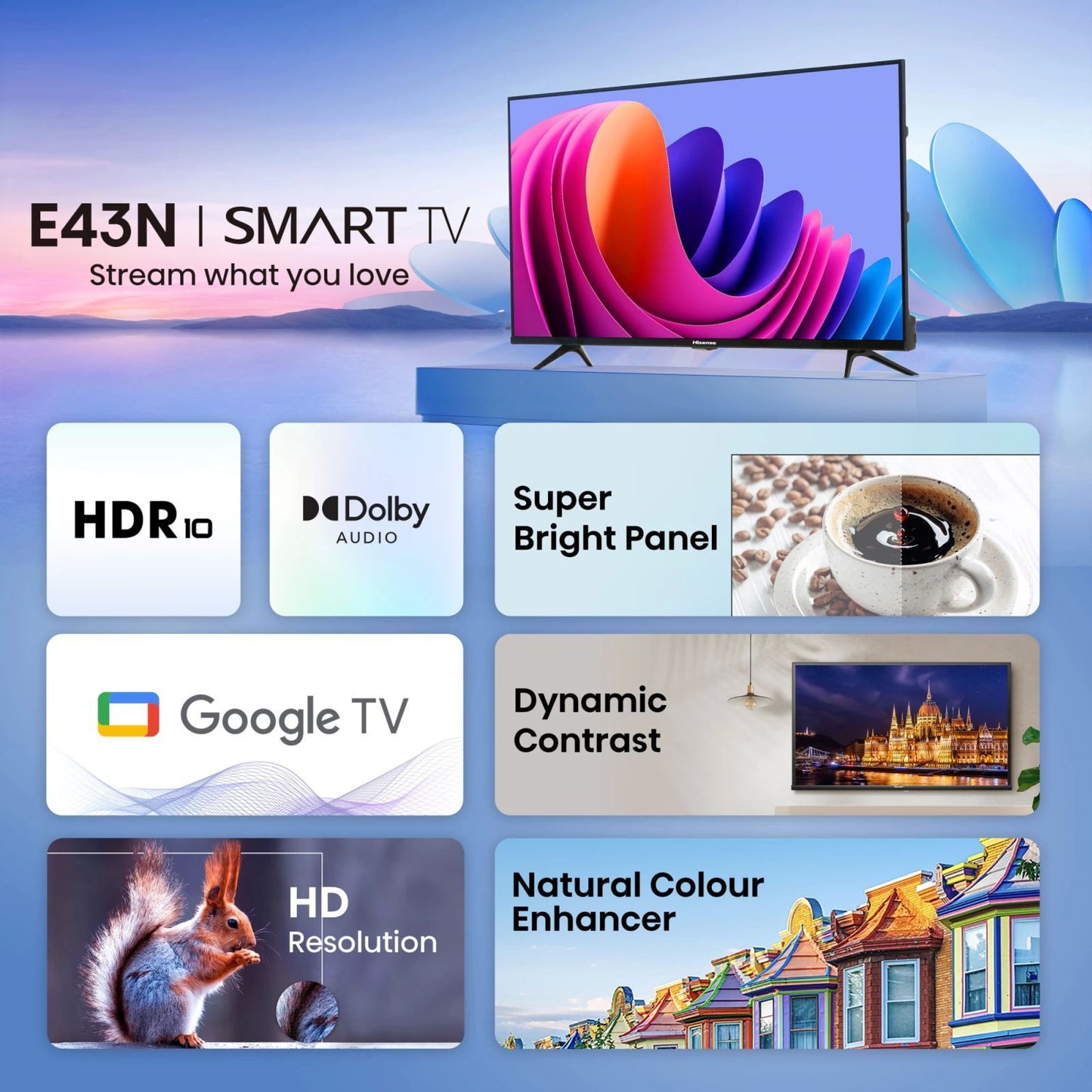 Hisense E43N 109.22 cm (43 inch) Full HD LED Smart Google TV with Dolby Audio (2024 model)