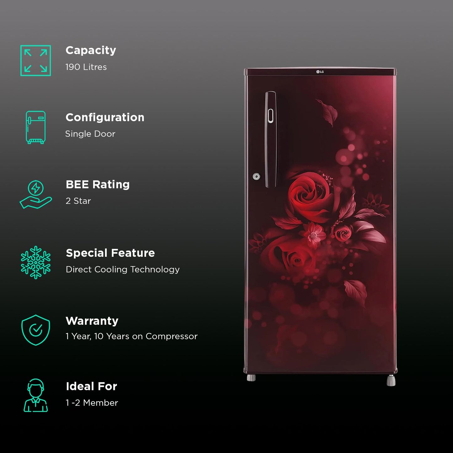 LG 190 Litres 2 Star Direct Cool Single Door Refrigerator with Stabilizer Free Operation (GL-B199OSEC, Scarlet Euphoria)