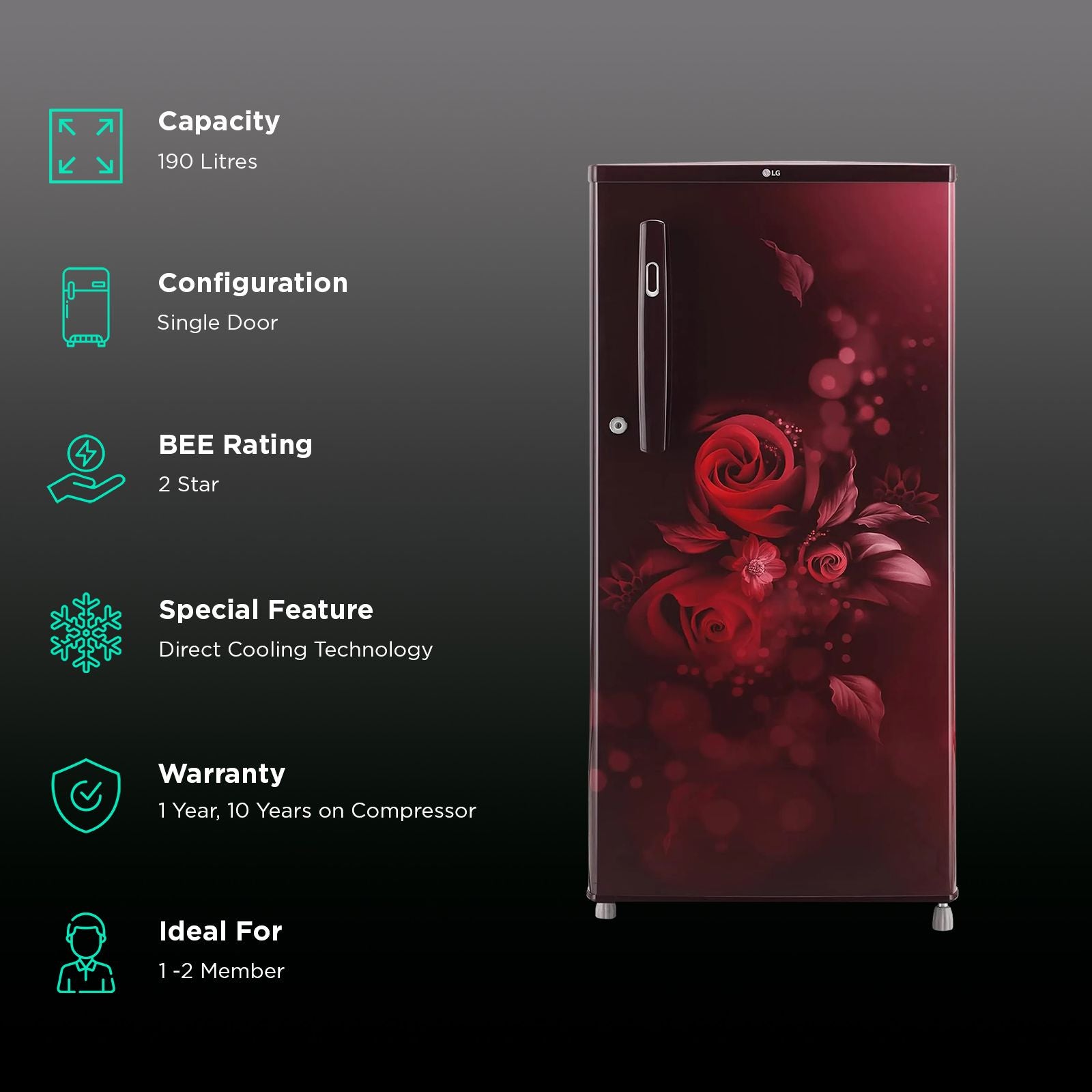 LG 190 Litres 2 Star Direct Cool Single Door Refrigerator with Stabilizer Free Operation (GL-B199OSEC, Scarlet Euphoria)