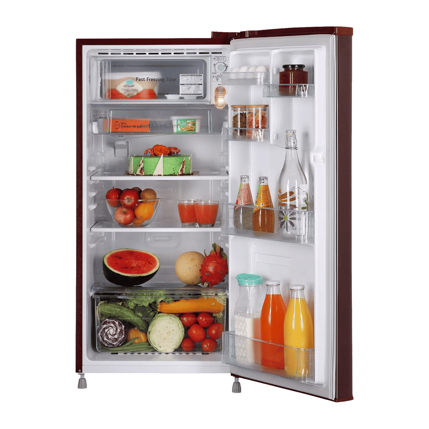 LG 190 Litres 2 Star Direct Cool Single Door Refrigerator with Stabilizer Free Operation (GL-B199OSEC, Scarlet Euphoria)